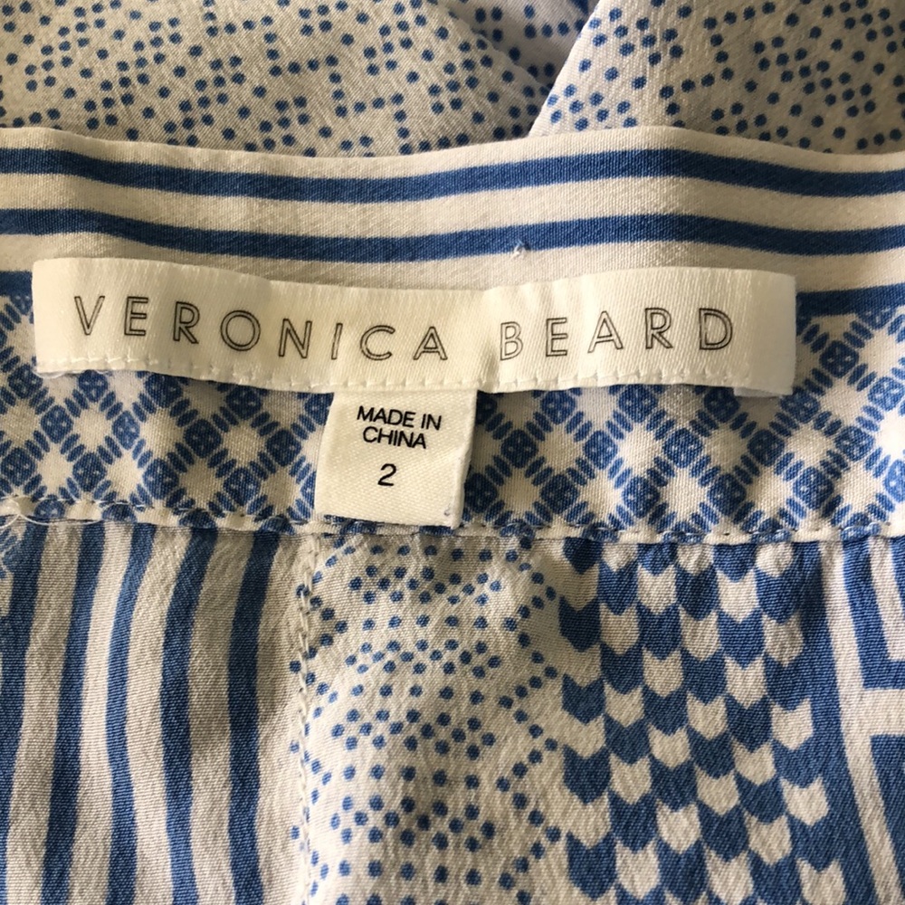 VERONICA BEARD WIDE LEG HIGH WAIST SILK BLUE AND WHITE SILK CULOTTES Size 2 - Picture 6 of 9
